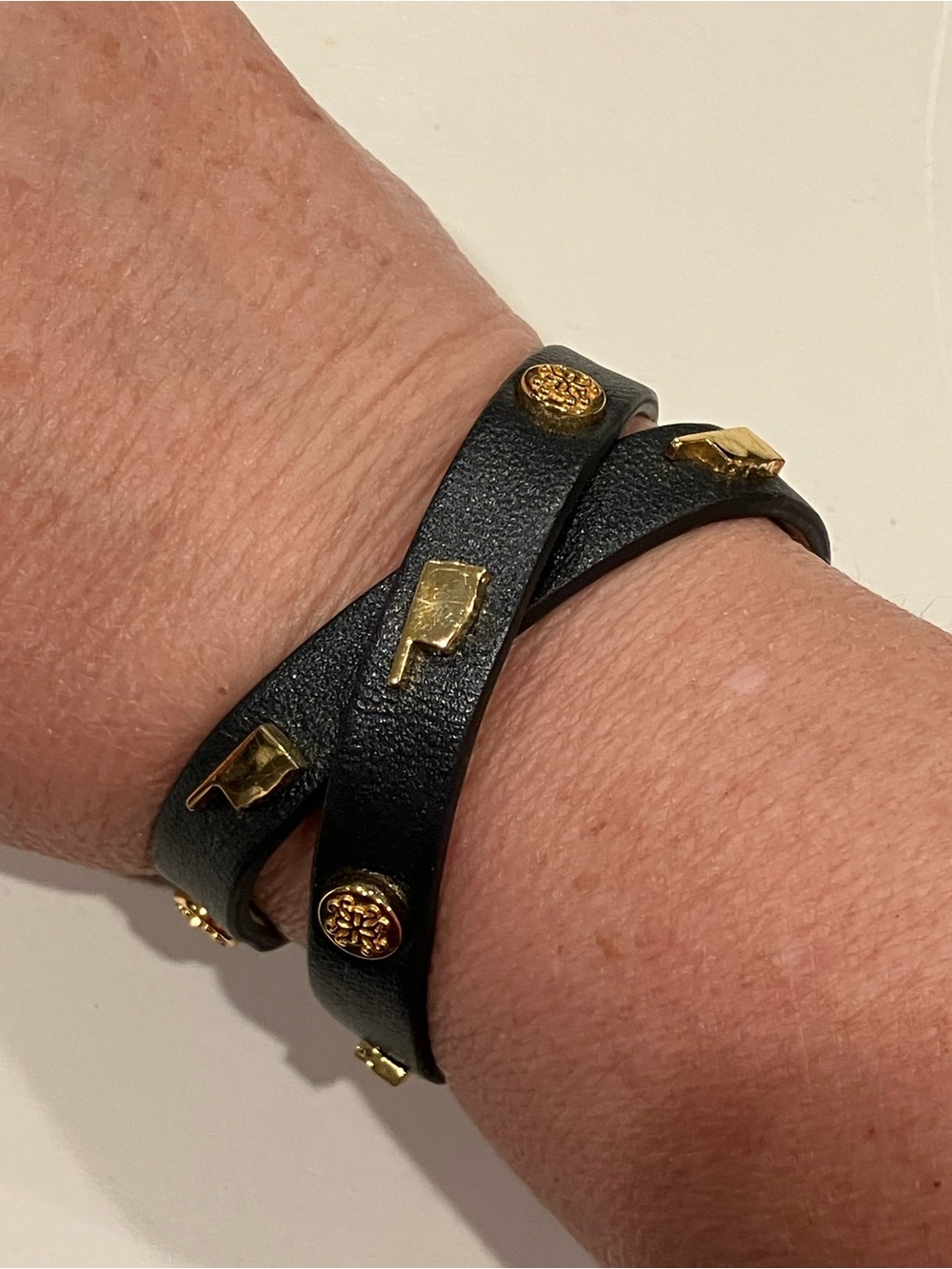 Rustic Cuff | Black Leather Wrap Bracelet with Gold Stud Accents